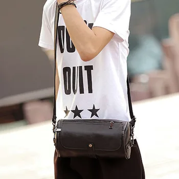 

Men's high-quality Crazy Horse PU Leather Travel Vintage Cylindrical Shoulder Crossbody Bag