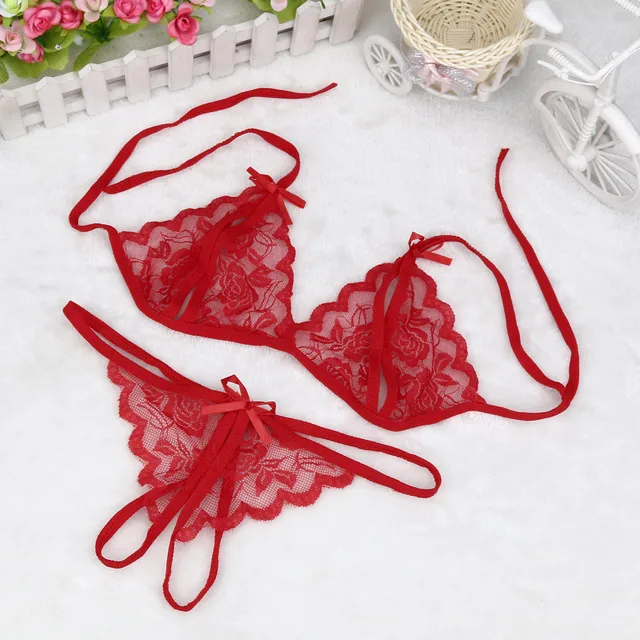 Reviews Women Sexy Bras Lingerie Underwear Transparent Baby Doll Exotic Apparel Babydoll Lingerie Bra T Pants Red Costumes Hot Feminino