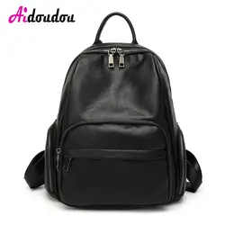 Aidoudou Mochila de couro SAC DOS Noir Femme Bagpack Для женщин кожаный рюкзак модные овчины + PU Твердые Сумка студент путешествия