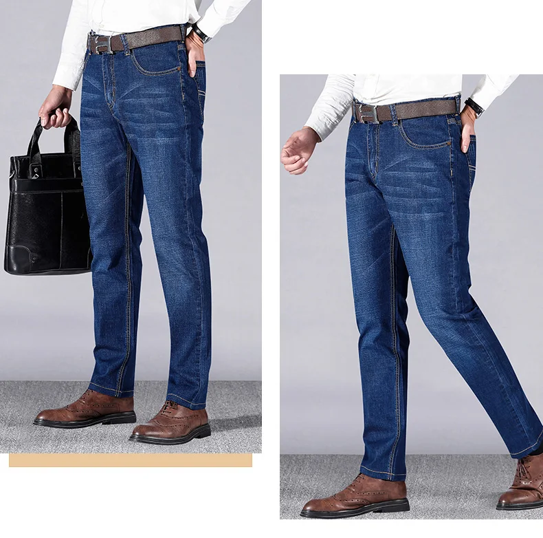 2019 новые Брендовые мужские джинсы классические синие джинсы прямые длинные джинсовые брюки среднего возраста мужские качественные легкие