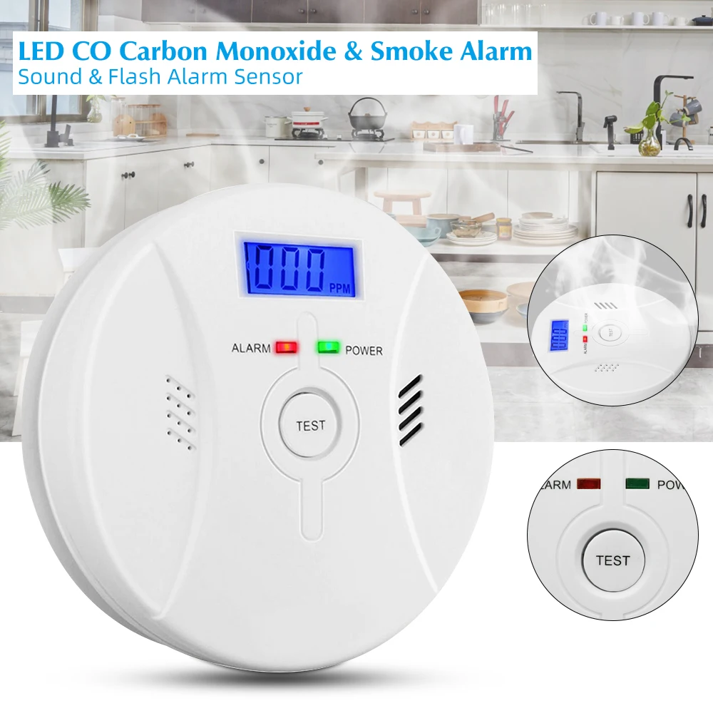 

1PCs High Sensitive Combination Smoke And Carbon Monoxide Detector With LCD Display Battery Operated Smoke CO Alarm Detector