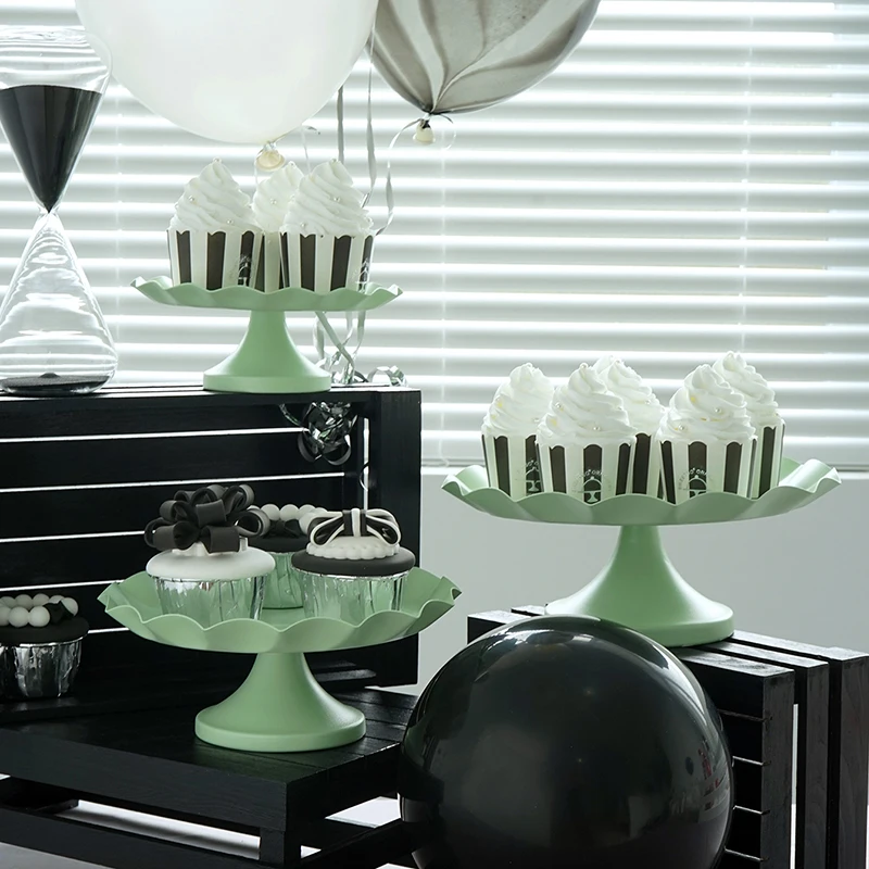 Wave Edge Cake Tray Cupcake Stand Cake Tools Macaroon Green Waterproof Plate Decoration for Party Dessert Table