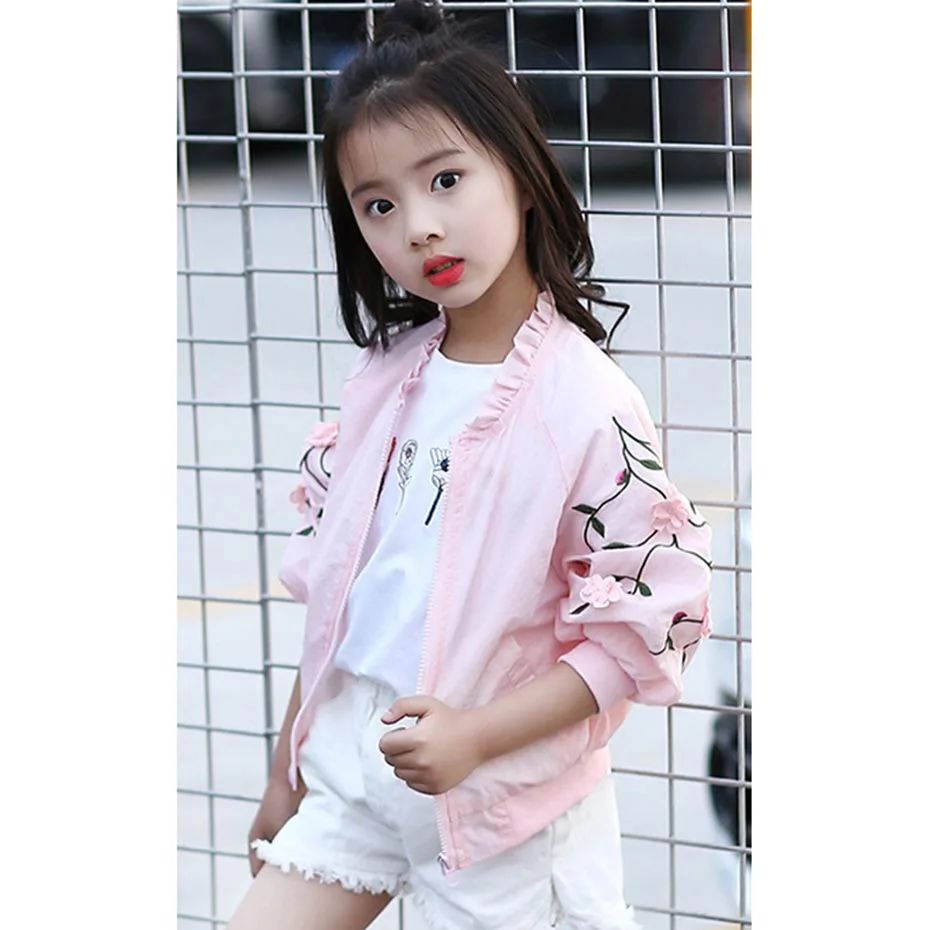 

Girls Jackets Flower Embroidery Jacket Girl Long Sleeve Outerwear For Girls Teenage Kids Costume For Girls 6 8 10 12 13 14
