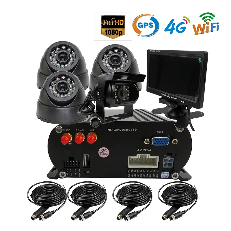 

Free Shipping 4 CH WIFI GPS 4G 1080P AHD 2TB HDD SD Car DVR Video Recorder Rear View Dome Car Camera Kit Realtime Monitor 7" LCD