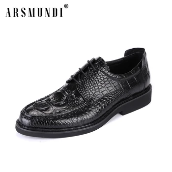 

Men's Casual Shoes Genuine Leather Cowhide Leather Crocodile Embossing Round Toe Shoes Crocodile Pig Inner 2019 New Lace-up