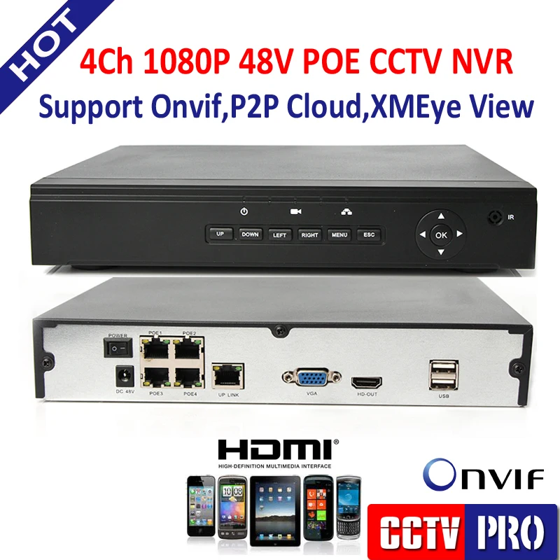HD PoE NVR 4CH 1080P/960P/720P Onvif Surveillance Network Video Recorder For POE IP Camera HDMI IOS Mobile Security CCTV System