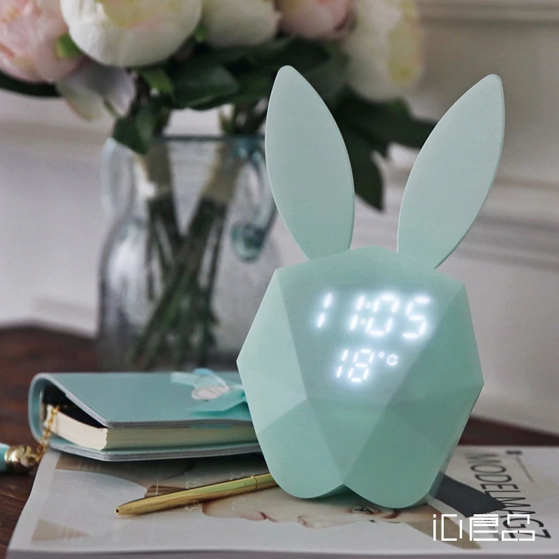 Multi-Function Led Digital Rabbit Alarm Clock Night Light Children Charge Sound Control Bedroom Bedside Lamp Desk | Лампы и освещение