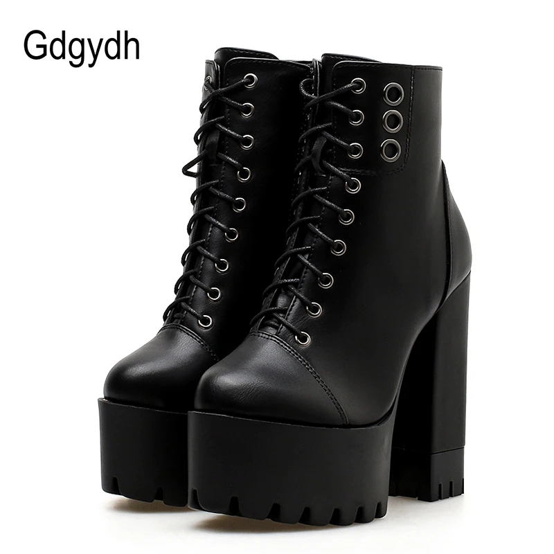 Tanie Gdgydh 2020 moda kobiety buty na platformie wysokie obcasy kobiety buty motocyklowe zamek okrągły nosek gumowa podeszwa panie Party buty obcas