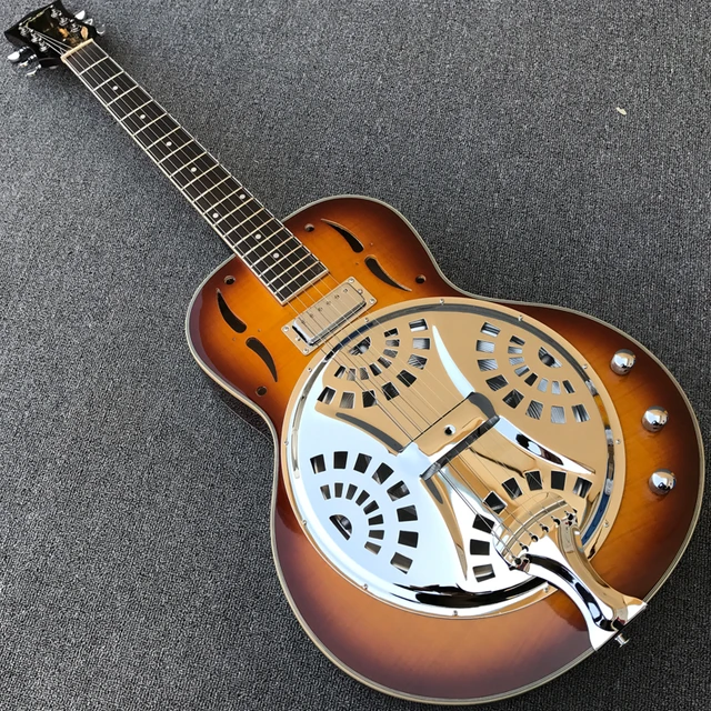 Grote Vintage Sunburst Dobro Resonator Steel Electric Guitar with Flame