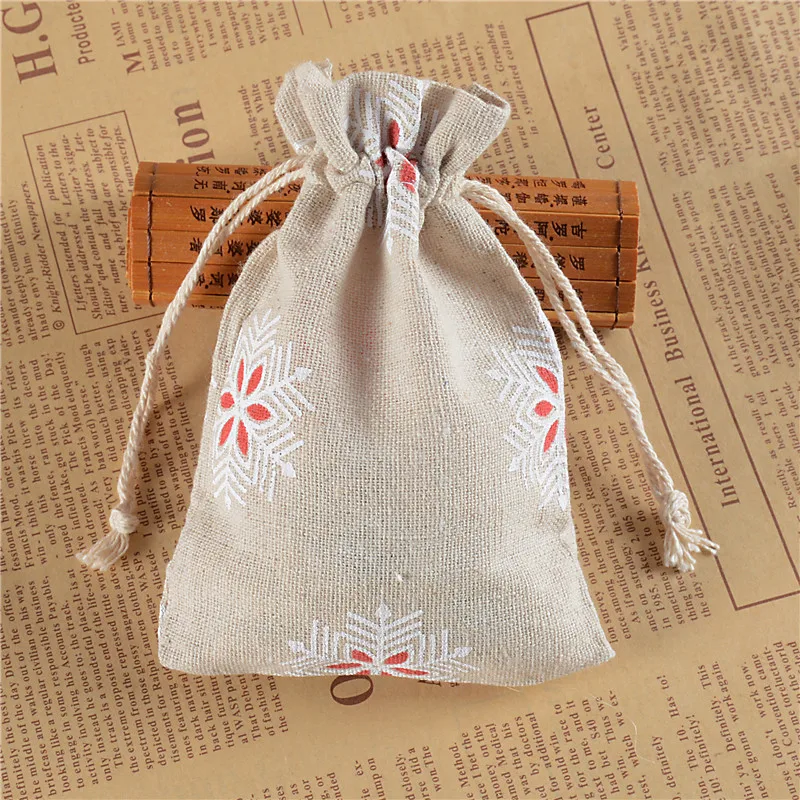 LANWAYLUCKY Snow Flower Printed Drawstring Cotton Muslin Linen Gift