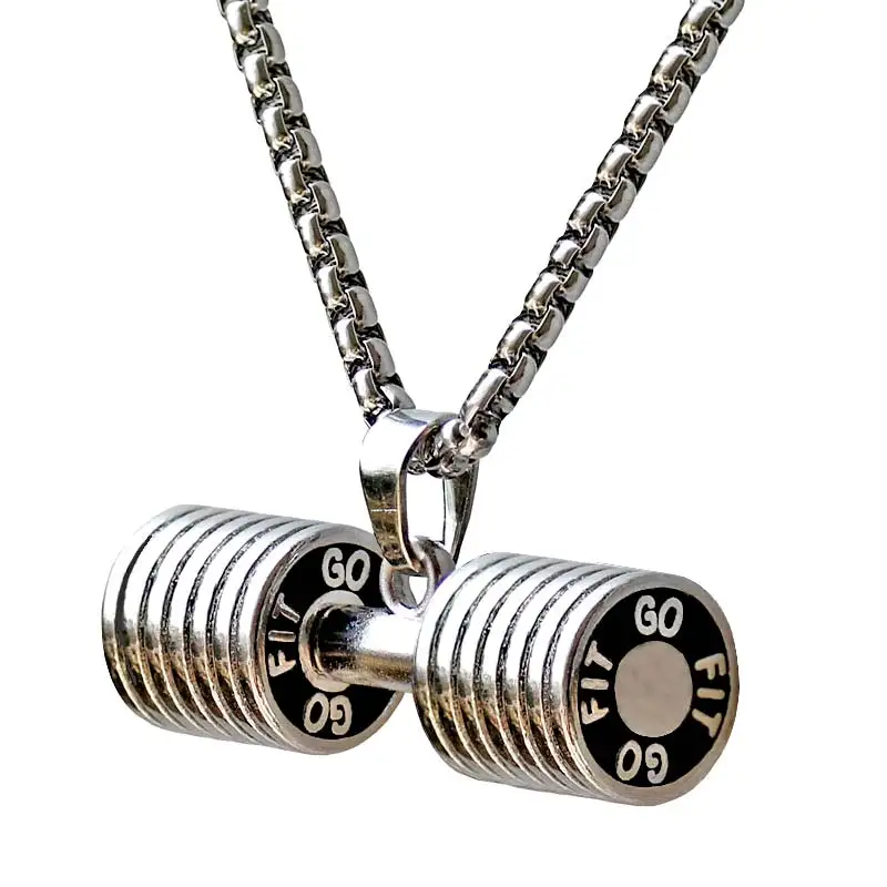 

Men Stainless Steel Dumbbell Charm Pendant Necklace Fitness Statement Necklace Jewelry Gifts for Sports Lovers colar masculino