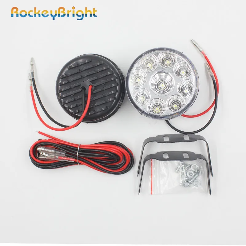 Rockeybright 9SMD Автомобильный светодиодный противотуманный фонарь 9 Вт светодиодный круглый дневной свет противотуманная фара Автомобильный светодиодный фонарь для вождения дневного света комплект