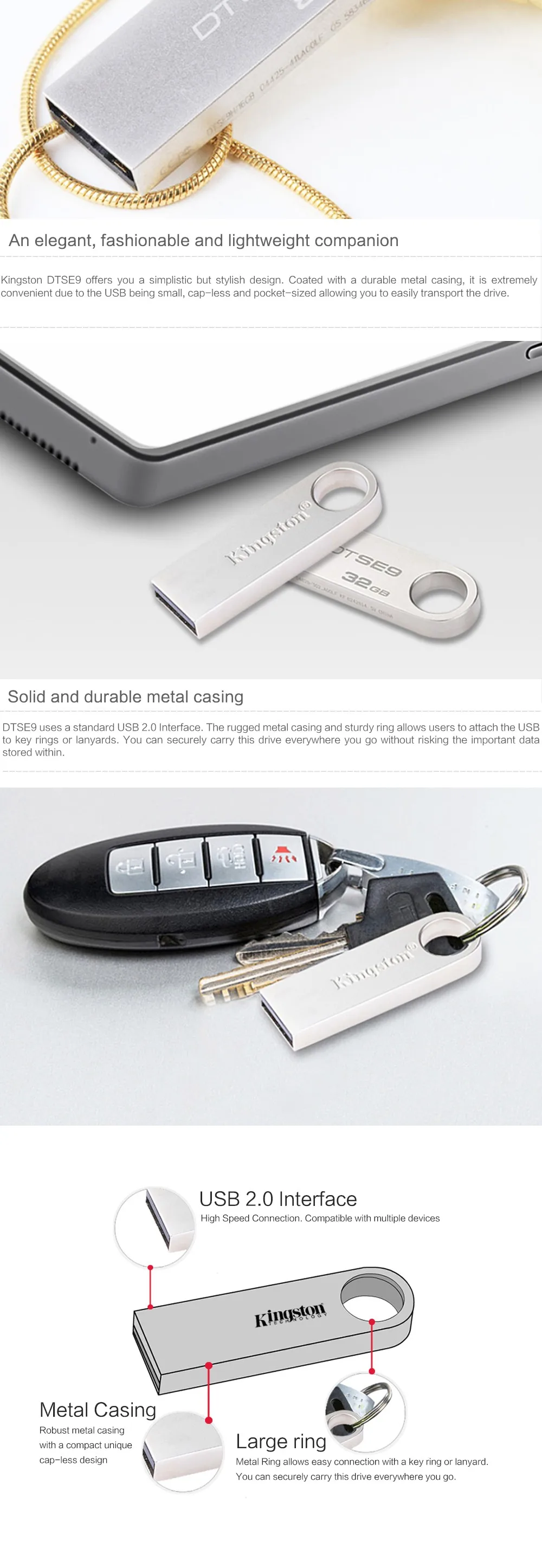 Kingston mini USB 2,0 USB флэш-накопитель 32 ГБ флеш-накопители 16 ГБ 8 ГБ металлический материал DTSE9H usb-флэш-накопитель флешки