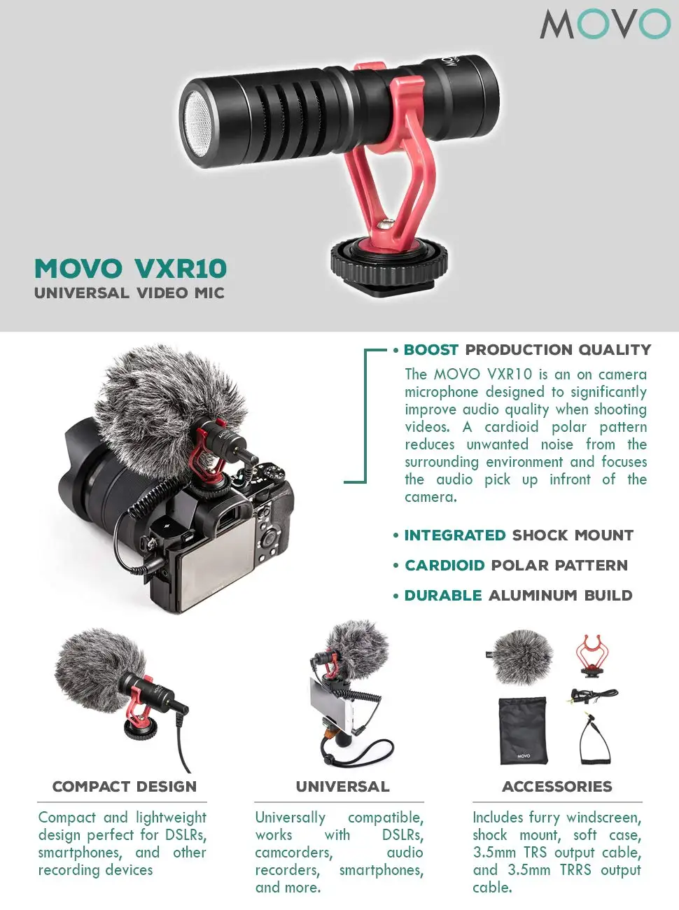 Movo Vxr10gy Universal Video Microphone With Shock Mount