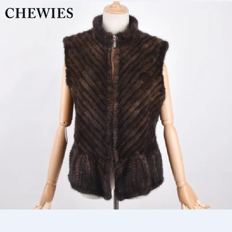 CHEWIES натуральный настоящий вязаный норковый меховой жилет зимний для женщин мех