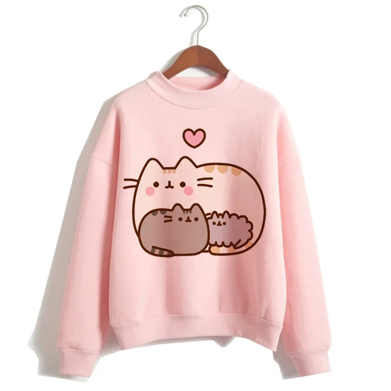 

pusheen cartoon cat funny women harajuku kawaii clothing Casual ulzzang Sweatshirt Oversized streetwear female 90s pink