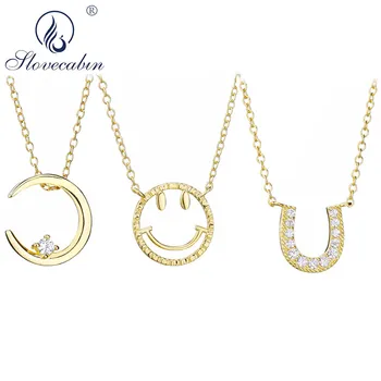 

Slovecabin 925 Sterling Silver U Horseshoes Clear Zircon CZ Pendant Necklace Smile Moon AAA Quality Japan Shoes Women Jewelry