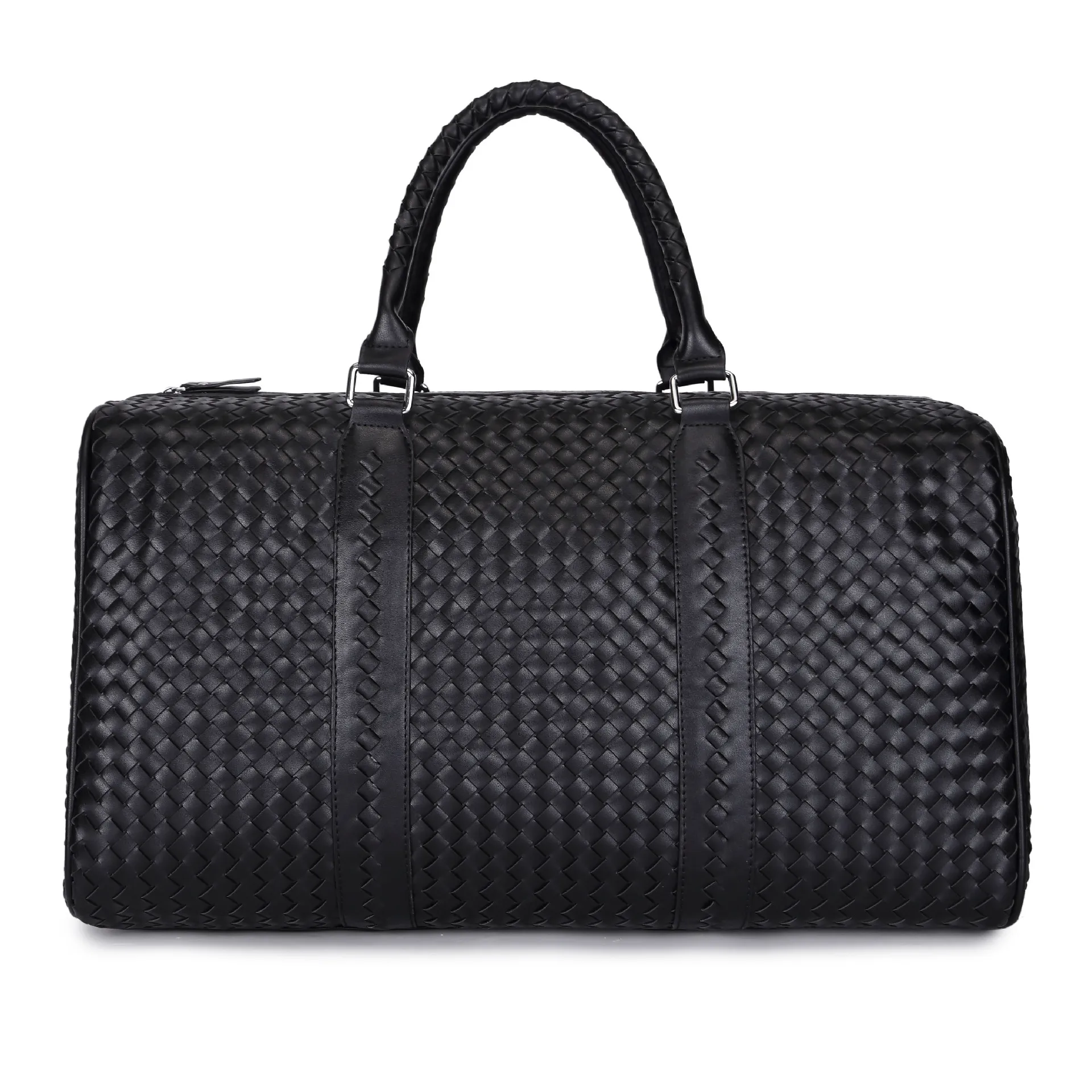 Fashion Weave Leather Large Capacity Handbag Mens Travel Shoulder Bags