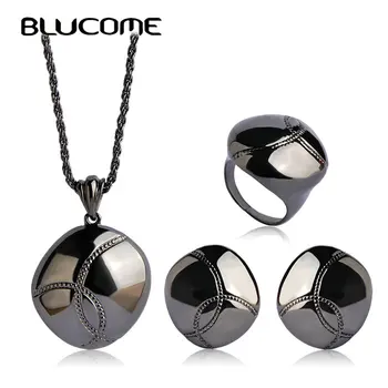 

Blucome Bright Oval Jewelry Set Blackgun Color Wedding Jewelry Sets For Women Special Engagement Ring Anel Hook Earring Joyeria