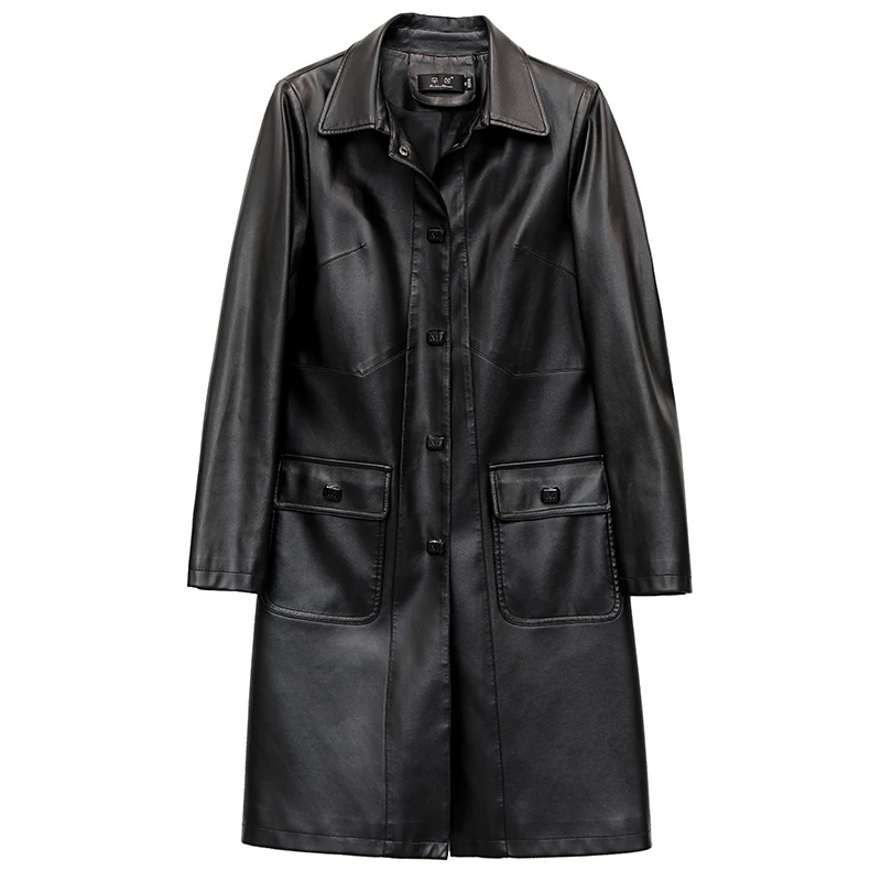 

Women Faux Leather Jacket 2019 New Ladies Washed PU Leather Trench Coats Female Long Outerwear Shearling Jacket Plus SIze 5XL