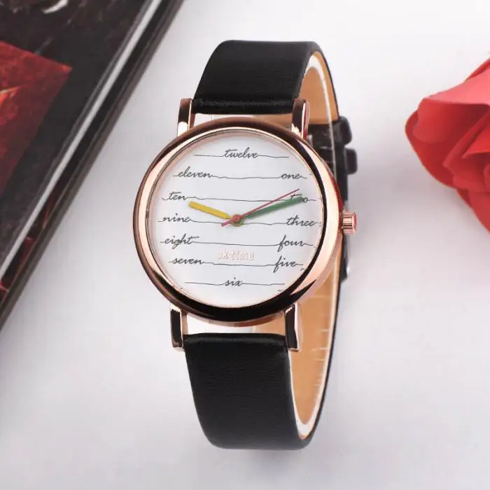 Женские наручные часы из искусственной кожи с полосатым круглым циферблатом, повседневные аналоговые кварцевые часы LL@ 17