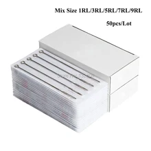 50 шт. сортированные стерилизованные иглы татуировки смешанный 1RL 3RL 5RL 7RL 9RL круглый вкладыш для тату-машинка пистолет наконечник рукоятки