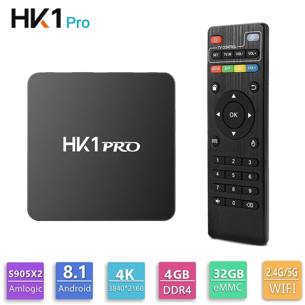 

HK1 PRO Amlogic S905X2 QuadCore Android TV Box DDR4 4GB RAM 64GB Smart 4K TV BOX Android 8.1 2.4G&5GHz Dual Wifi Media Player