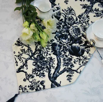 

Table Runner blue and white porcelain Embroidered Simplicity Modern Classical of Type Style tree Pink Bed Runner Cotton Linen