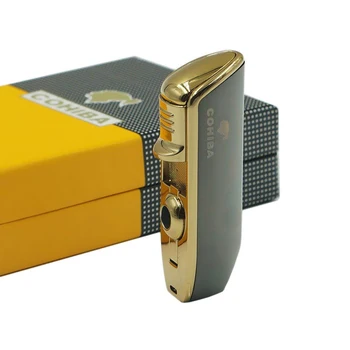 

COHIBA 3 Torch Jet Flame Cigarette Lighter Gas Butane Cigar Windproof Refillable Gas Lighter Classic Creativity With Cigar Punch