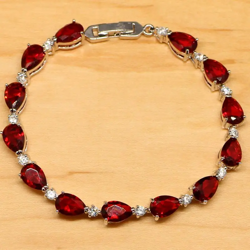 

Water Dorp Red Gem White CZ 925 Sterling Silver Jewelry Charm Bracelet Christmas Gifts For Women Free Gifts Box S028