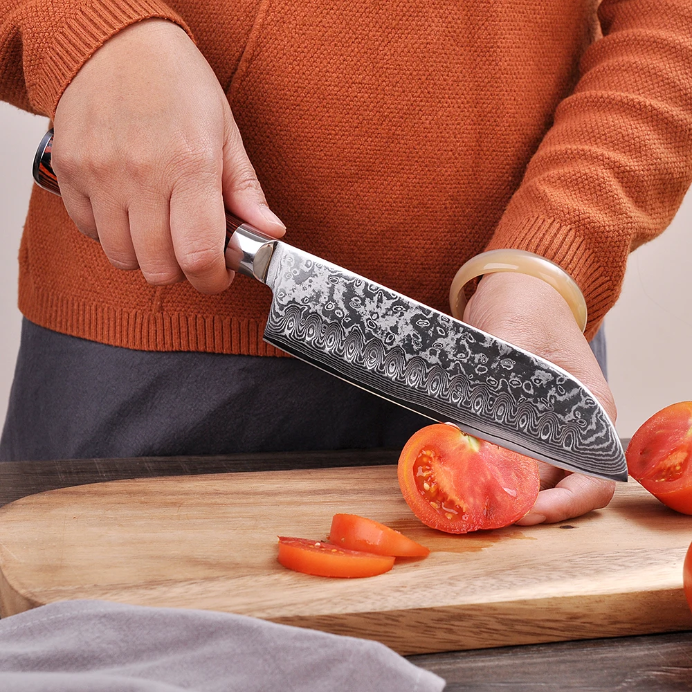 SUNNECKO 7 дюймовый нож Santoku из дамасской стали японский VG10 Core острое лезвие кухонные