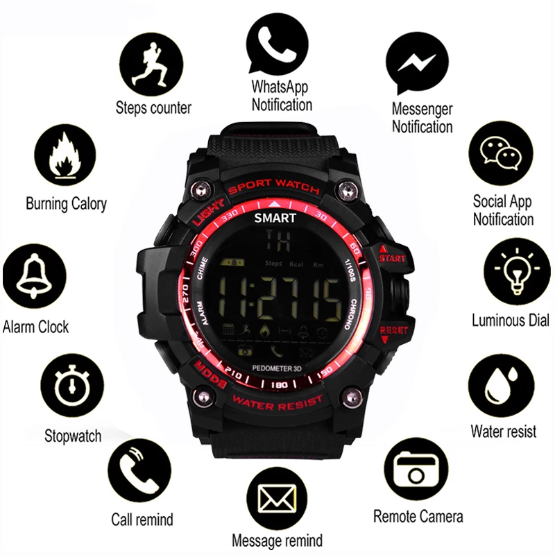 

EX16 Sport Watch Notification Remote Control Bluetooth Smart Watch Men IP67 50 Bar Waterproof Mens Wrist watch relogio masculino