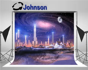 

super city skyline futuristic alien moon galaxy space backdrops Vinyl cloth High quality Computer print party background