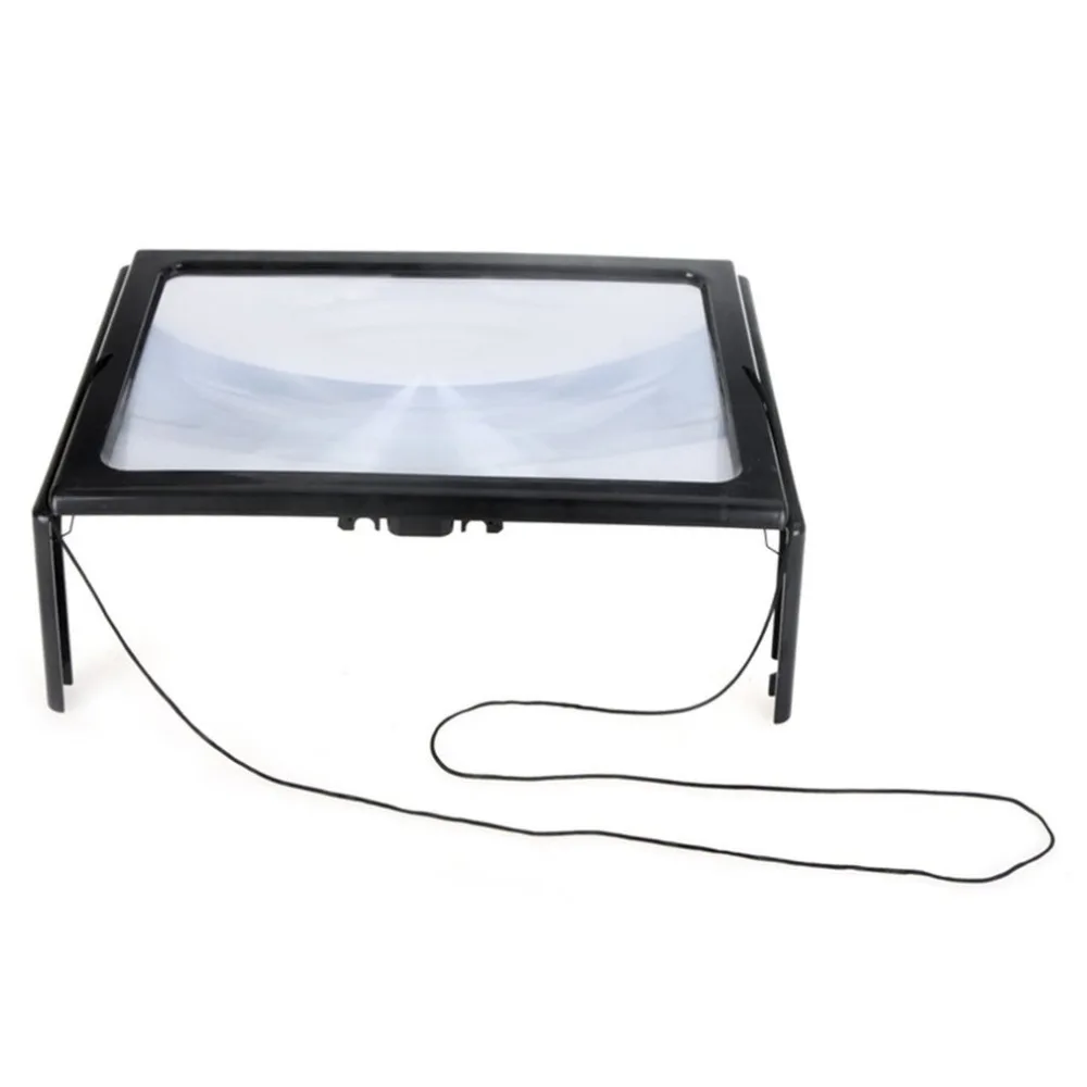 

3X A4 Full Page Reading Magnifier Foldable Magnifying Loupe with 4 LED Lights Hands Free for Reading Sewing Knitting Gift