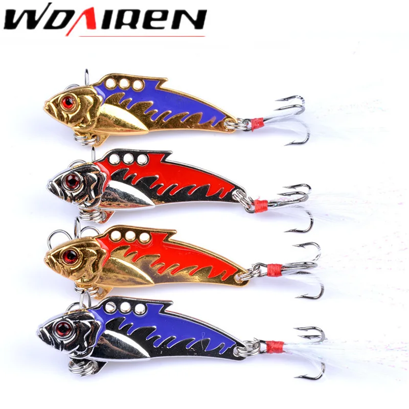 

1Pcs Metal Fishing Lures 60mm 9g VIB Hard Lure Spoon Sequin Fishing Bait With Feather Treble Hook bass For Fishing Tackle
