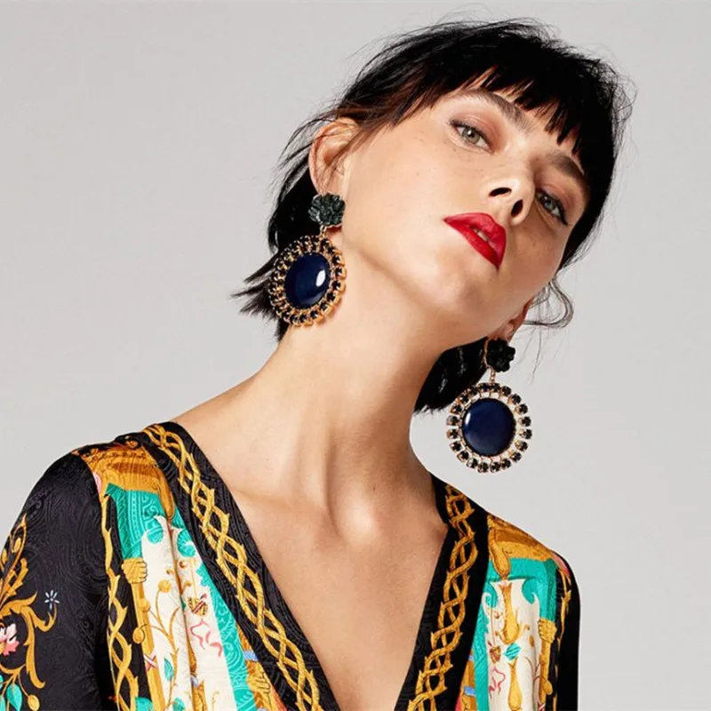 

JURAN 2018 New 5 colors round full crystal statement fashion Rhinestone Drop Earrings jewelry wholesale Vintage drop oorbellen