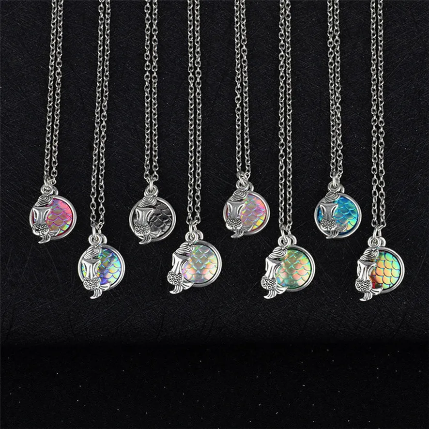 

HOT Brand One Scale Pendant Rainbow Holographic Sequins Charm Necklace Unique 1035#1##418