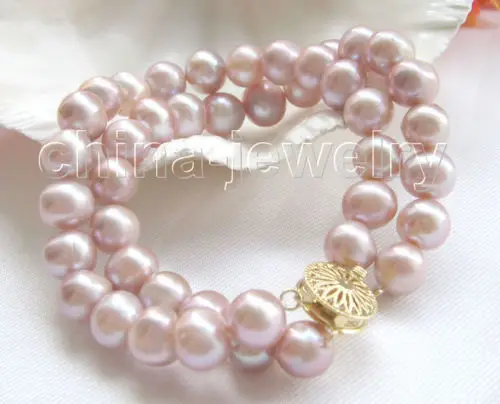 

2row 8" 10mm purple round freshwater pearl bracelet-GP clasp@^Noble style Natural Fine jewe FREE SHIPPING
