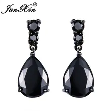  JUNXIN Olive Green/Purple/White Teardrop Stone Drop Earrings For Women Black Gold Filled Water Drop Zircon Birthstone Earrings 