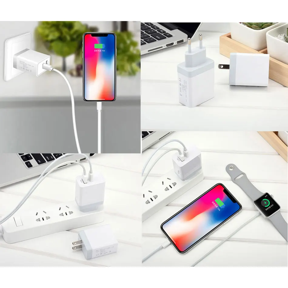 3 Порты usb Quick Charge 0 PD быстро Зарядное устройство Тип C Мощность Адаптеры для