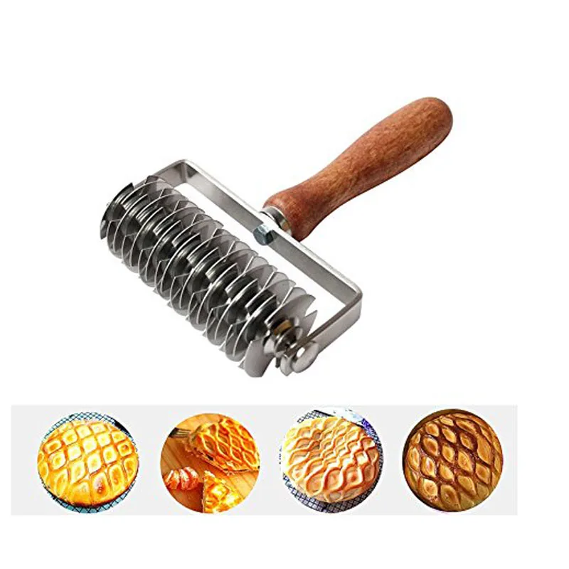 Stainless Steel Pasta Roller Wooden Handle Pizza Cutter Pie Dough Handy