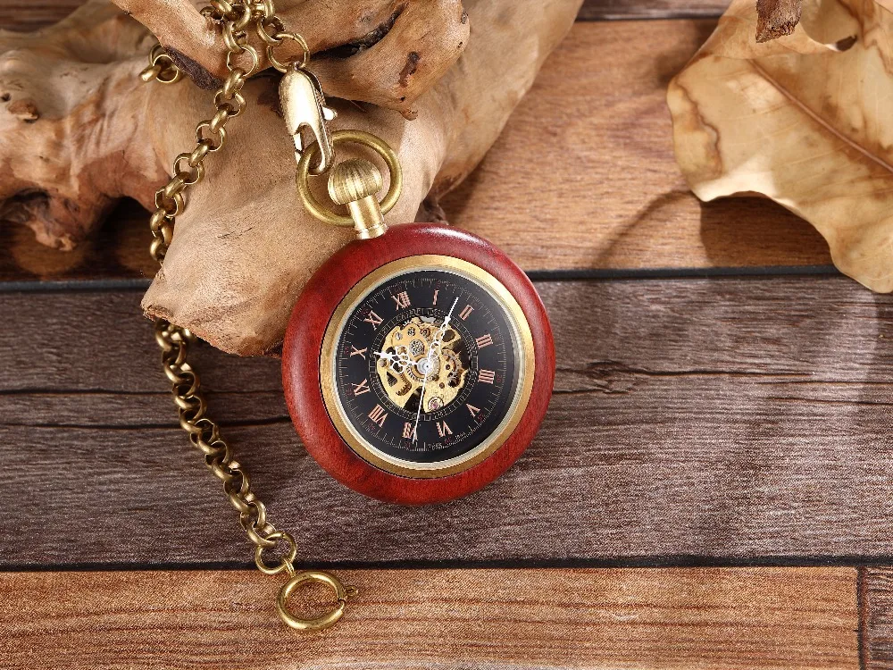 新款红铜木罗马刻度怀表复古木纹 直板无盖手动机械怀表 外贸热卖