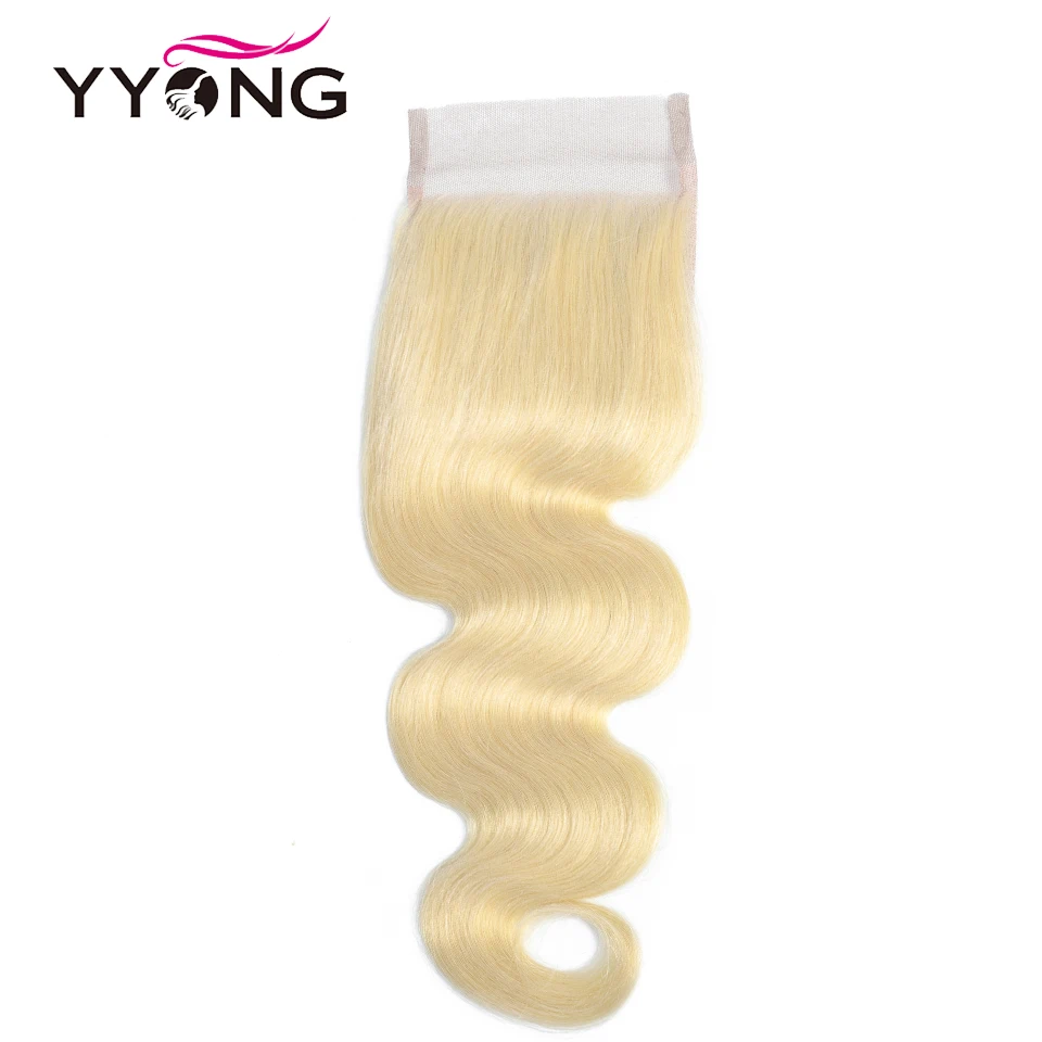 

Yyong Hair 4x4 #613 Blond Lace Closure Body Wave Honey Blond Closures 8-22 Inch Free Three Part 100% Remy Human Hair