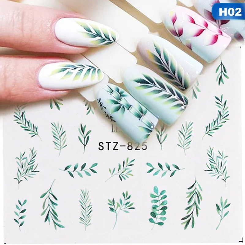 21 Designs Nail Sticker Set Jungle Green Leaves Flower Leaf Slider DIY Nail Art Water Transfer Decal Manicure Tool - Цвет: 02