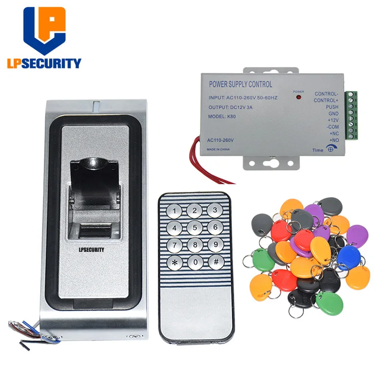 

10 tags power adapter Metal Case Fingerprint Key Lock Access Control Machine Biometric Electronic Door Lock RFID Reader Scanner
