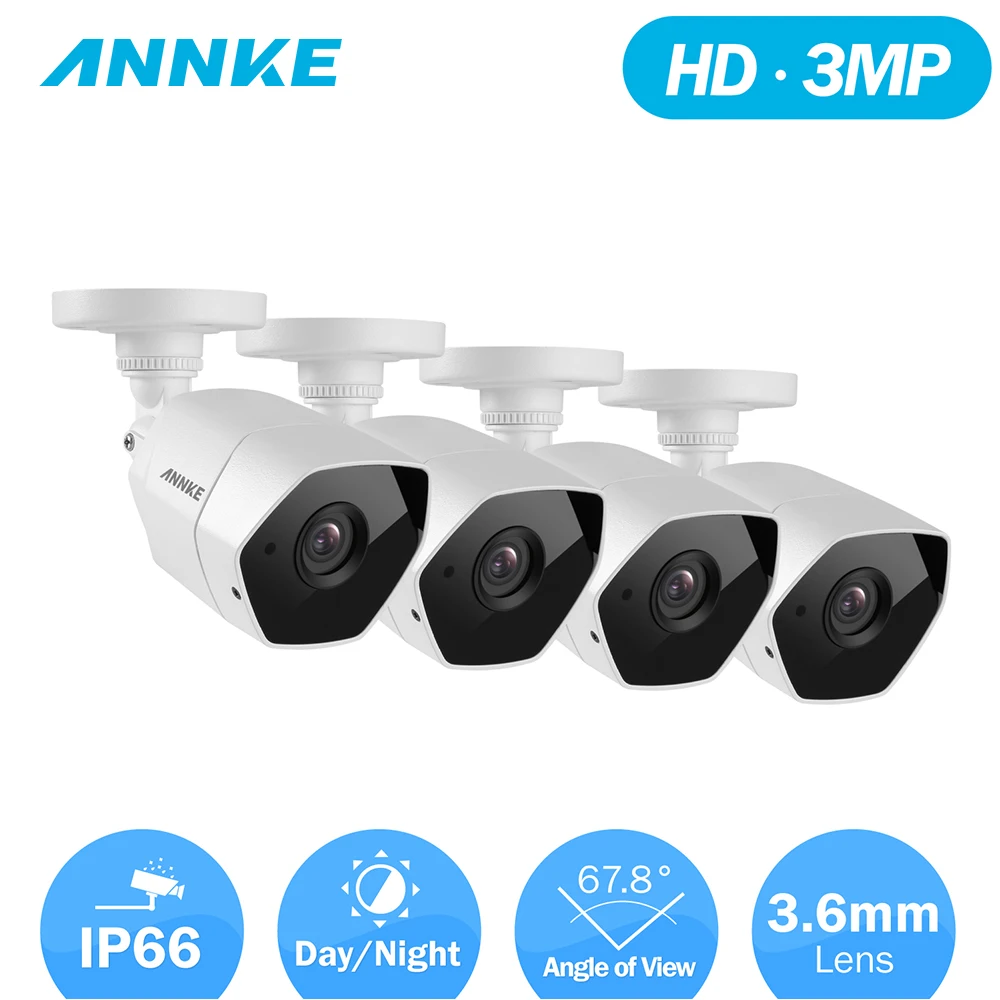 

ANNKE 3MP 1920*1536 HD-TVI Security Camera 4pcs Bullet Kit Outdoor Metal Weatherproof Housing 66ft 30m Super Night Vision