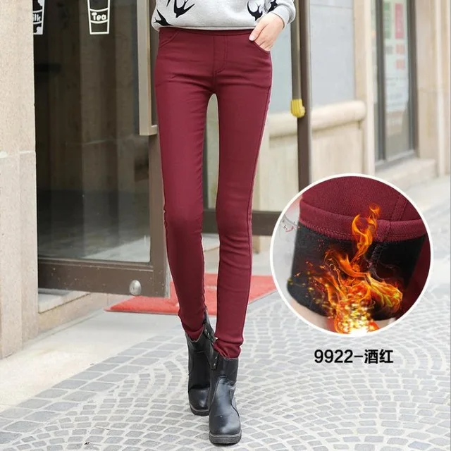 Зимние модные толстые бархатные теплые кашемировые леггинсы размера плюс 4XL обтягивающие узкие брюки с высокой талией женские брюки CM294 - Цвет: Wine red