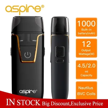 

Original Aspire Pod Vape Nautilus AIO kit fit BVC coil 1.8ohm Support Nic Salt Built-in 1000mAh battery 4.5ml/2.0ml E Cigarettes