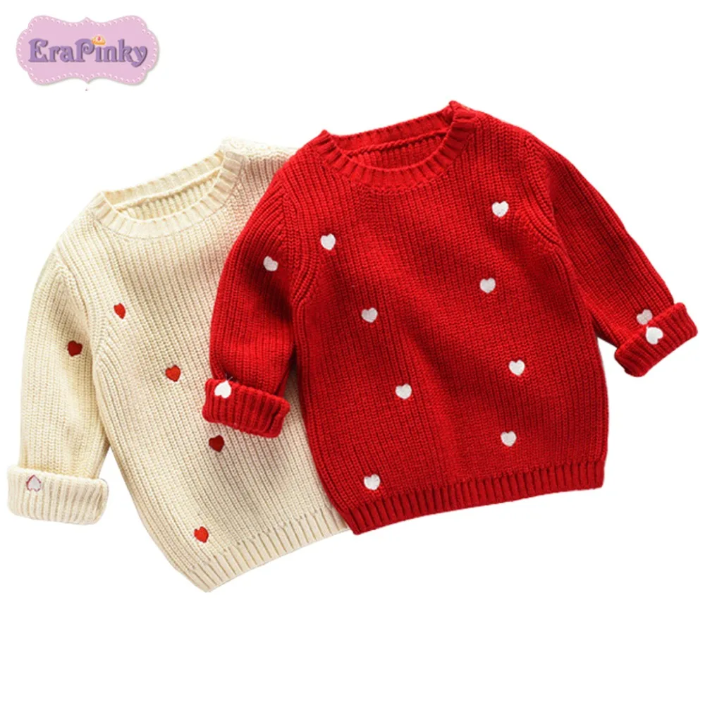 

Erapinky 2018 New Long Sleeve Sweater Tops For Kids Girls Lovely Heart Print Sweatshirt 1-5 Years Children Girls Clothes Winter