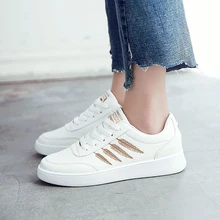 2018 Designer running shoes Non-slip Gold embroidery woman PU leather sneakers sport white shoes for women baskets femme